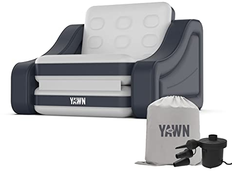 YAWN AIR Inflatable Chair Bed with Electric Pump - Converts into a Single Bed Mattress - Integrated Headboard & Anti-Roll Arms - Arm Chair - Great for Camping - Bonus Storage Bag Included