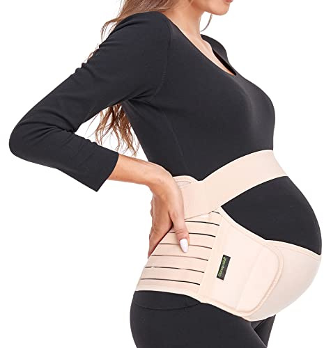 ChongErfei Maternity Belt, Pregnancy 3 in 1 Support Belt for Back/Pelvic/Hip Pain, Maternity Band Belly Support for Pregnancy Belly Support Band (L: Fit Ab 39.5-51.3, Beige)