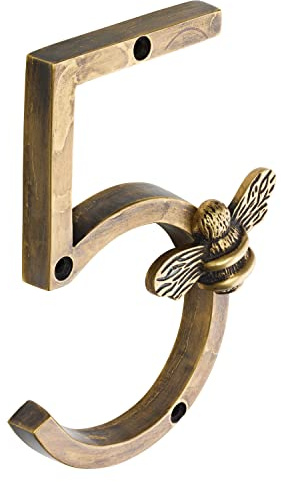 Heritage Brass bee House Number with Bee design | 5 inch Modern Door Sign Numbers Signs Plaques | Street Home Address Numerals (5)