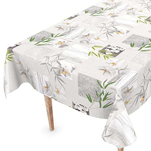 Bordsduk, tvättbar vaxduk, 180 x 140 cm med skärkant, orkidé, spa, lättskött