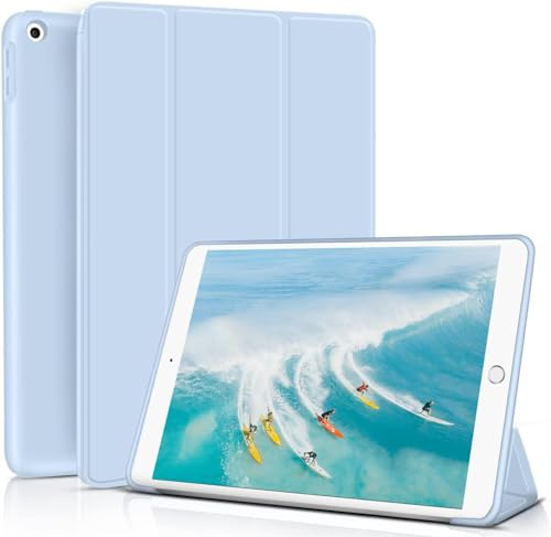 ZOYU Hülle mit Stifthalte für iPad 9./8./7. Generation 10,2 2021/2020/2019 | Hülle für iPad 10,2 Zoll 9/8/7 Gen, Automatischer Schlaf/Aufwachen, Slim Smart Folio Schutzhülle, Leichter, Himmelblau