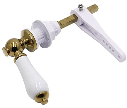Harrington Marley Ceramic Toilet Brass Finish Cistern Lever Flusher | Traditional Victorian Style | Real Ceramic White Loo Cistern Lever Flush Handle | Wc Lavatory Flush | Gold/Brass Finish