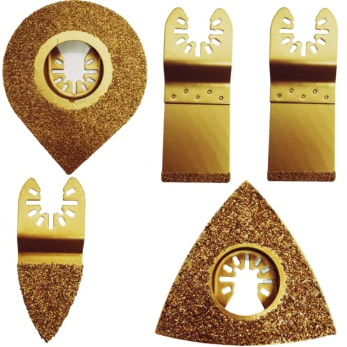 5 x Rennie Tools Oscillating Multi Tool Carbide Grouting Blades Compatible with Stanley Black & Decker Bosch Fein Multimaster Dremel Makita Einhell Parkside Ryobi Dewalt Multi-Tool Grout Remover Tool