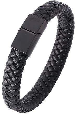Aeici Bracelet souvenir pour papa en acier inoxydable et cordon en cuir tressé - Cadeau pour papa - 18,5 cm (marron)