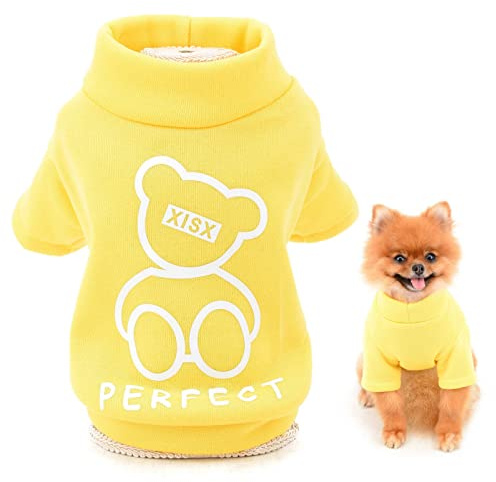 SMALLLEE_LUCKY_STORE Cartoon Fleece Sweatshirt for Small Dogs, Yellow, M | Soft Fleece, Pullover Fit, Cute Design, Autumn Walks, Photos, Chihuahua, Yorkie, Small Breed, Cat, Warm Puppy Jumper Shirt