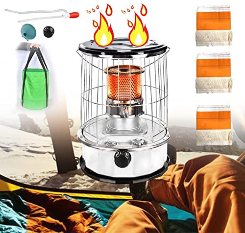 GUAWJRZDP Estufa de Queroseno Portátil,Calentador de Tienda,Sin Electricidad Estufa de Petróleo,Pesca en Hielo, Camping, Estufa de Aceite Grande Familiar 6L,con 3 núcleos de algodón