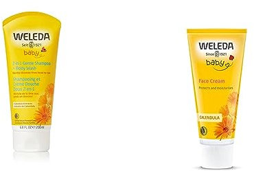 Champú para cabello y cuerpo Weleda Calendula Baby, 200 ml (el envase puede variar) & Crema Facial de Caléndula (1x 50 ml)