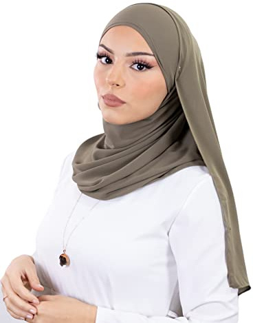 Hijab zum Binden aus luxuriösem Crêpe für muslimische Frauen, grün - vert khaki