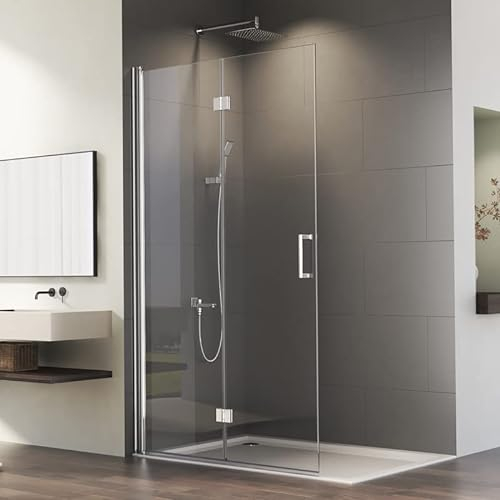 Walk in Faltbar Duschkabine 75x195cm Einzelne Falttür Walk-in Silber Duschwand Drehfalttür mit 6mm Nano ESG-Sicherheitsglas, Begehbare Dusche Duschabtrennung Duschtür beidseitig 180° schwenkbar