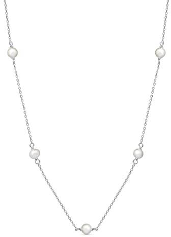 Amberta Frauen 925 Sterling Silber Süßwasser Perlen Halskette: Silber 5-6 mm Perlen Perlen Halsband