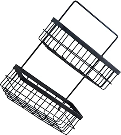 YARNOW Wandkorb Zur Wandmontage Aufbewahrungskorb Aus Eisen Zweilagiges Hängeregal Für Schwammbürste Drahtkugel Gewürzglas Buch Handtuch Spielzeug Geeignet Für Arbeitszimmer Badezimmer