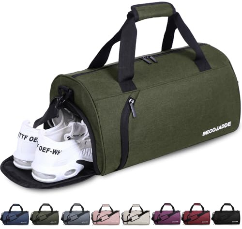 BECOJADDE Sporttaschen für Damen und Herren, 25L Reisetasche Duffel Bag Übernachtungstasche mit Schuhfach & Nassfach, wasserdichte Handgepäcktasche für Sport, Fitnessstudio, Schwimmen, Armeegrün