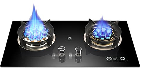 Cucina A Gas Cucina A Gas A 2 Fuochi, Accensione Con Vetro Temperato Campeggio Doppio Bruciatore GPL/GN, 9 Camere A Fiamma Alta Temporizzata, Sinistra 8,0 KW, Destra 5,2 KW (Size : LPG)
