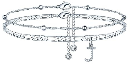 TINGN Fussketten für frauen, Silber 14k Vergoldet Fußkettchen für Damen Fußkettchen mit A-Z Buchstaben Doppelte Fußkette Verstellbar Geschenk für Sommer Tochter Freund Schwester Geschenk