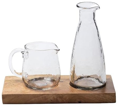 Set Huile vinaigre sur Plateau Bois manguier 19x11x22cm