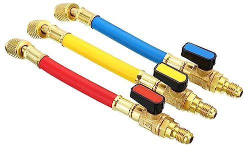 PATIKIL 1/4 SAE Refrigerante Ricarica Flessibile con Sfera Valvola Set, 7 Lungo 600 PSI 3000 PSI Collettore Manometro Flessibile per Aria Condizionatore HVAC Refrigerazione