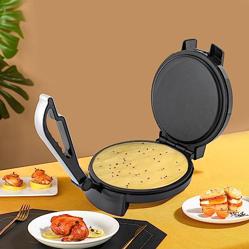 Elektrische Tortilla Presse, 1200W Roti Maker Chapati Bäcker für Pfannkuchen, Omeletts, Palatschinken, Antihaftbeschichtung, Temperatur einstellbar bis zu 260°C, 26 x 34 x 19.5cm