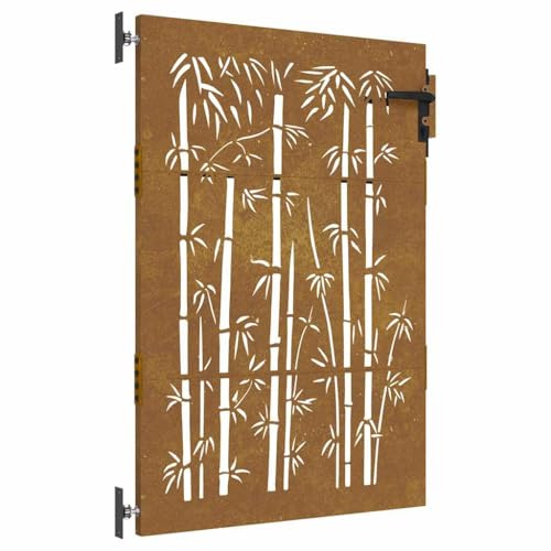 vidaXL Portail de Jardin, Portillon de Patio, Barrière de Sécurité, Porte d'Extérieure Terrasse, 85x125 cm Acier Corten Design de Bambou