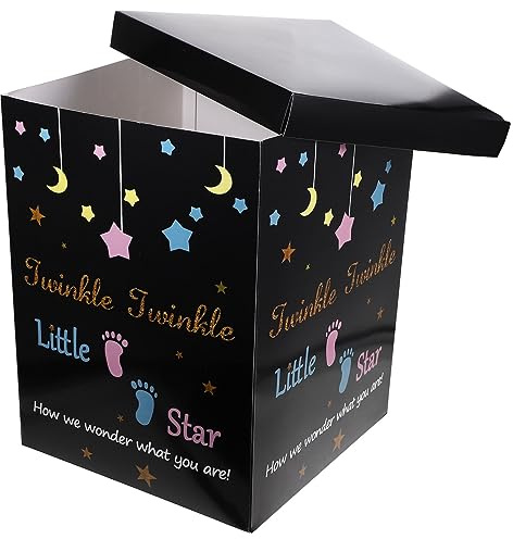TOYANDONA Caja De Papel Para Globos De Revelación De Género Para Shower o Cumpleaños Color Negro Diseño Estrellita Brillante