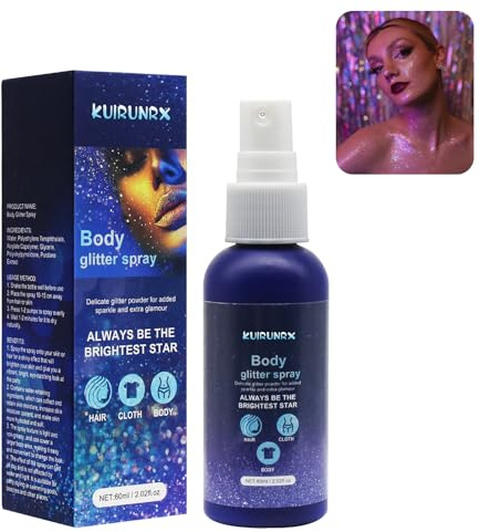 KUIRUNRX® Spray Pailleté, Spray Scintillant pour Le Corps, Spray à Paillettes Pour Le Corps Pour Femme, Body Glitter Spray, Maquillage Paillette pour Visage, Vêtements Festival, Fête (1 pcs)
