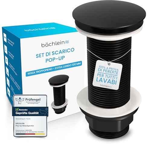 Bächlein Desagüe universal extralargo sin rebosadero (negro mate), válvula emergente para lavabos
