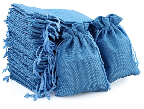 30 Stück 10x14 cm Jutesäckchen, Wiederverwendbare Jute Beutel mit Kordelzug, Leinen-Säckchen Sackleinen Taschen, Klein Geschenksäckchen für Schmuck DIY Handwerk Hochzeit Party (Hellblau)