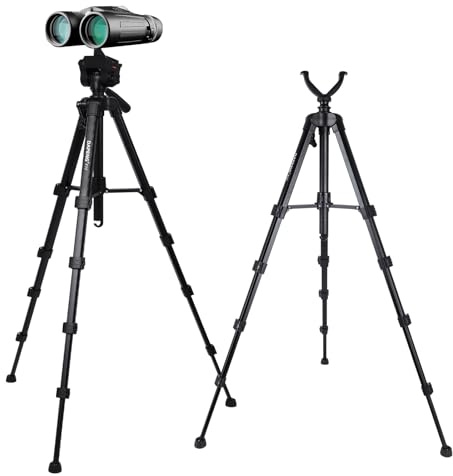 DAPENG Trípode binocular de 70 pulgadas con adaptador, trípode de disparo para caza, soporte de yugo en V, compatible con telescopio de detección/monocular/telescopio astronómico/cámara