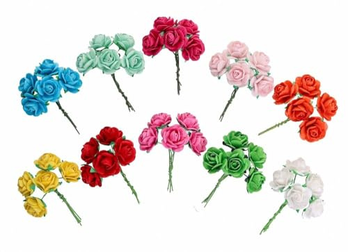 DUONGJAIS BRAND 10 Colors Handmade 50 Pcs Mini Mulberry Paper Roses 18mm Handmade Craft Flowers for Scrapbooking, Card Making, DIY Crafts, Wedding Decorations and Floral Embellishments (Mixed Colors)