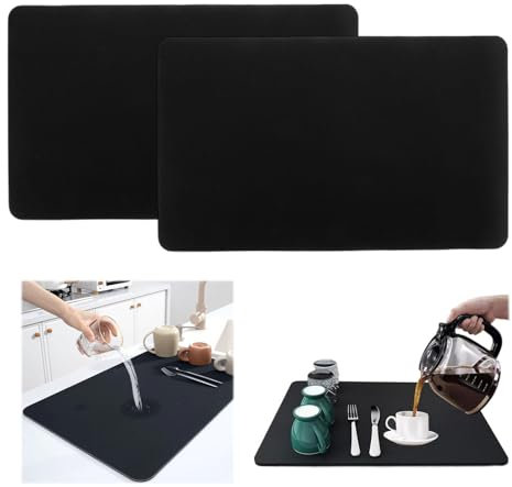ZHYUAN 2pcs 30*40CM,Tappetino Scolapiatti,Super Assorbente Tappetino Lavello Cucina,Tappetino Scolapiatti Da Lavello Asciugatura Rapida,Tappetino Assorbente Cucina,per Bancone Cucina Caffettiera(nero)
