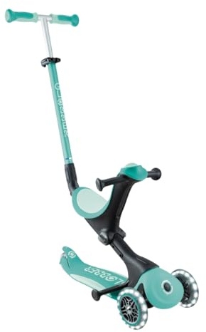 Globber - GO UP Deluxe Lights – Skalierbarer Tretroller, 3 Räder mit Sitz, für Kinder von 15 Monaten bis 6 Jahren, Mintgrün