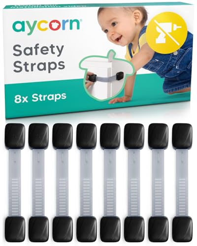 AYCORN Cinghie di Sicurezza per Bambini - Blocchi per Mobili e Armadietti - Sicure, Regolabili e Flessibili per Armadi, Bidoni, Cassetti, Congelatori, WC e Armadietti (Confezione da 8)