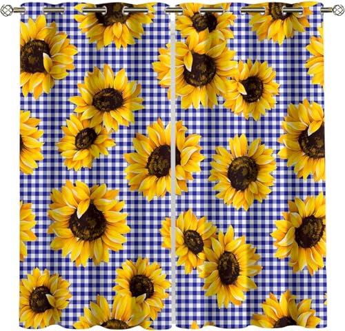 Vorhang Blickdicht Gardinen Mit Ösen - 2 Stücke 150 (B) X 166 (H) cm Verdunklungsvorhänge 3D Sonnenblumenblume Muster Thermovorhang Für Kinderzimmer Schlafzimmer Weihnachtsgardinen 9426351909884