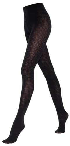 SENTELEGRI Lora Beautiful Semi Opaque Geometric Patterned Tights 50 Denier 3D (UK, Alpha, M, Regular, Regular, Black)