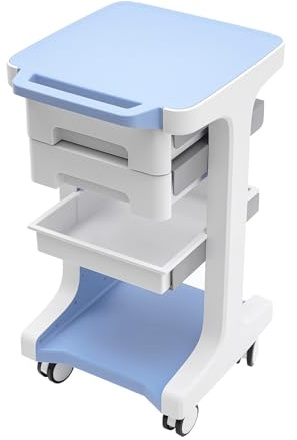 Medicinsk vagn, skönhetssalongvagn med 2 lådor, universellhjul, enhetsvagn, ABS, arbetsvagn, frisörvagn, kosmetisk vagn, 50 kg, lastkapacitet (blå)