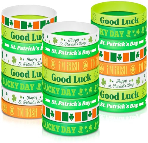 NEBURORA 72 pezzi Braccialetti di gomma per il giorno di San Patrizio Braccialetti in silicone con trifoglio fortunato verde per accessori per la festa di San Patrizio Decorazione per feste