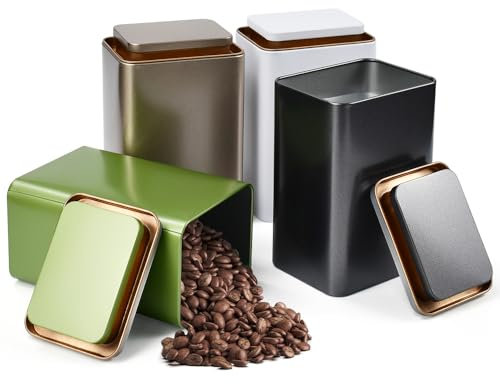 KYYGKY 4 PCS Tea Coffee Sugar Canisters Essentials Kitchen Storage Tin Square Metal Canister Storage Jar Container Food Preserve Caddy with Airtight Lid for Home Kitchen - 4 Colors, Easy to Open