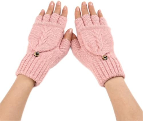TXWWUS Fingerlose Handschuhe Damen Winter Warme Handschuhe Convertible Halbfinger Fäustlinge-Klappe Touchscreen Radfahren Fahren Warme Herren Handschuhe ohne Finger