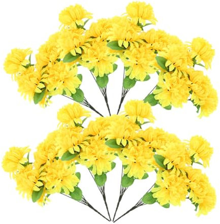 OSOLADY 8pezzi Bouquet Di Fiori Artificiali Gialli Per Cimitero Di Crisantemo Simulato Per Decorazioni Funebri Senza Manutenzione Duraturo Ai Ricordi