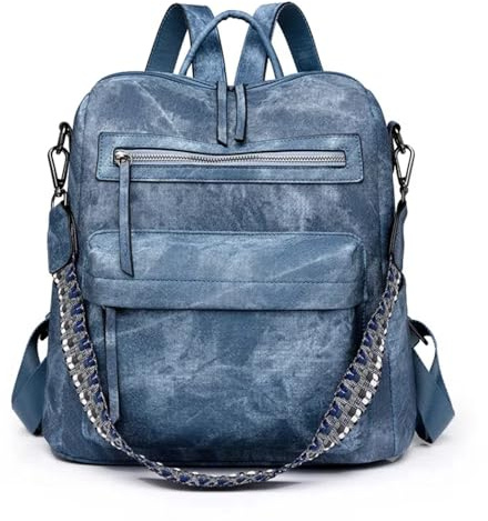 Puwuzixi Womens Fashion Backpack Waterproof Anti-Theft Lightweight PU Travel Multipurpose Convertible Purse Shoulder Bag Handbag Backpack (Blue)
