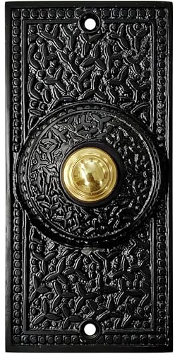 A29 Decorative Wired Doorbell Push Button in Cast Iron – 5 x 2 3/8 – Antique Black Powder-Coated Finish Doorbell in Surface Mount, Standard 2-Wire Hardwired Chimes Compatible, Easy DIY Installation