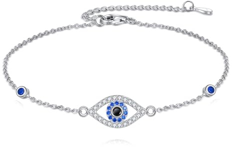 ONEFINITY Evil Eyes Bracelet 925 Sterling Silver Blue Eyes Cubic Zirconia Adjustable Protection Bracelets Evil Eyes Jewellery Gift for Women