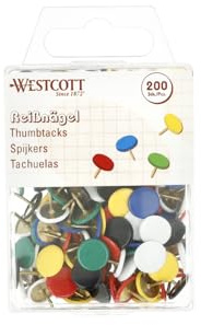 Westcott Reißnägel Mix 200 Stück | Vorteilspack Reißzwecken mit Kunststoffüberzug | Kopfdurchmesser 10mm | E-10591 00