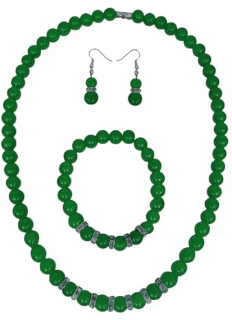3 Stück Kristall Schmuckset, Kristall Perlen Halskette Armband Ohrringe Set Damen, Schmuck Geschenk Set für Geburtstage, Jubiläen, Valentinstag, Muttertag, Verlobung, Hochzeit (Grün)