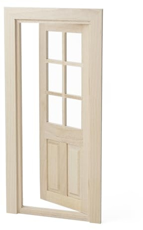 Odoria Dollhouse Lattice Door Miniature: 1/12 Scale Front Doors Glass Panel for Elf Fairy Garden Outdoor - Mini Entry Gate Unfinished Wood - Tiny Modern Furniture Building Model, Inswing