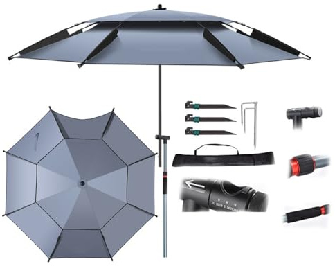 ZYXQQJ Strandschirm Windfest Stabil Sonnenschirm 200cm 220cm 240cm Angelschirm Neigbarer Mit Erdspieß Regenschirm UV-Schutz(200cm/6.5ft)
