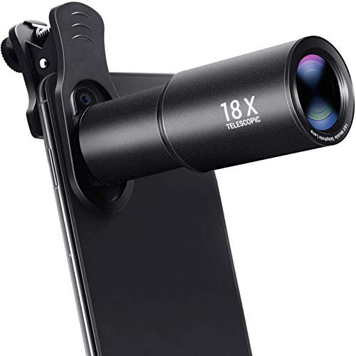Binocolo Portatile ad Alta Potenza Obiettivo Fotocamera Telefono Cellulare, teleobiettivo Zoom 18X, Compatibile con Obiettivo Smartphone, telescopio monoculare, Nero