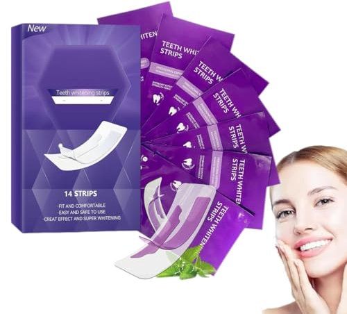 Strisce sbiancanti per denti gialli, strisce sbiancanti per denti viola, sbiancamento immediato dei denti, rimozione efficace delle macchie, adatte a tutti i tipi di denti (1 scatola)