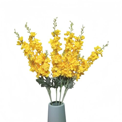 6Pcs Delphinium Artificial Flowers,33.8'' Long Stem Faux Larkspur Silk Flowers,Fake Plant Plastics Flower for Tall Vase Home Wedding Floral Arrangement Centerpiece Table Decorations (Light Yellow)