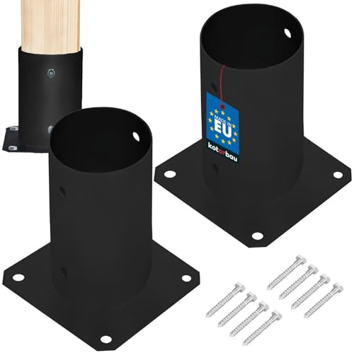 KOTARBAU® 2 stycken Stolpfot - Stolpsko - för Trästolpar - ⌀ 80 mm - Stolphållare - för Fastskruvning - Stål - Pulverlackerad - Svart