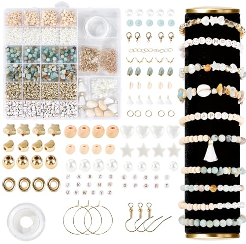 Thalmora Olevia Natürliche Amazonit Perlen Set für Armbänder und Ketten – Edelstein Perlen DIY Schmuck Set zum Auffädeln, Perlenset für Armbänder, Halsketten & Ohrringe, für Erwachsene und Kinder
